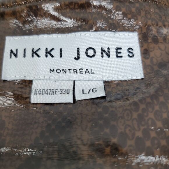 Nikki Jones Rain Jacket Size Large Brown Snakeskin Print Raincoat Shiny Hooded - Picture 10 of 16